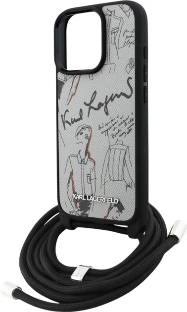 Панель Karl Lagerfeld Crossbody Grained Pattern & Logo для Apple iPhone 16 Pro Max Grey (KLHCP16XPGGRMPCG) - зображення 5