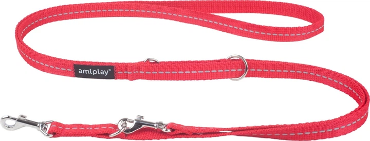 Smycz regulowana Amiplay Reflective 6 w 1 M 100 - 200 cm Czerwona (5907563215542) - obraz 1