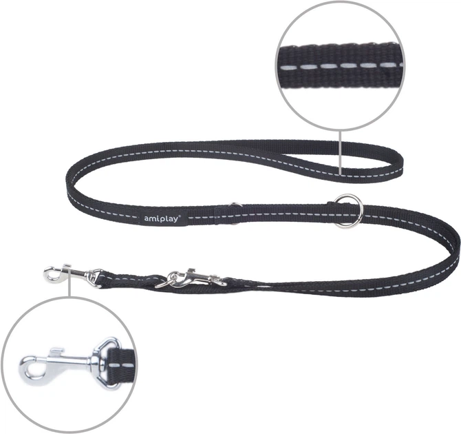 Smycz regulowana Amiplay Reflective 6 w 1 M 100 - 200 cm Czarna (5907563215535) - obraz 2
