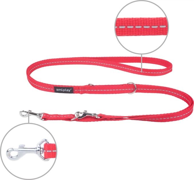 Smycz regulowana Amiplay Reflective 6 w 1 M 100 - 200 cm Czerwona (5907563215542) - obraz 2