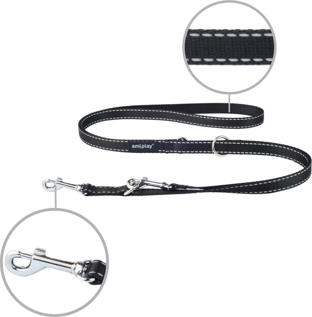 Регульований повідець Amiplay Reflective 6 в 1 XL 100 - 200 см Чорний (5907563215610) - зображення 2