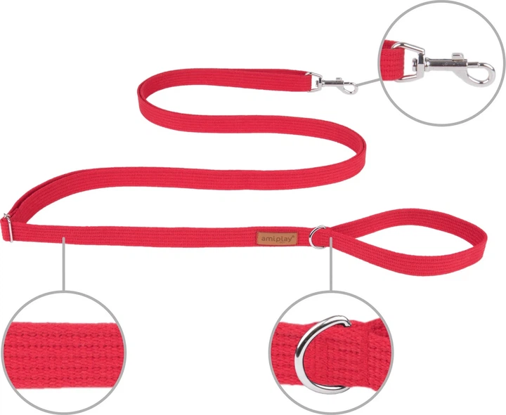 Регульований повідець Amiplay Cotton Easy Fix S 160 - 300 см Червоний (5907563227408) - зображення 2