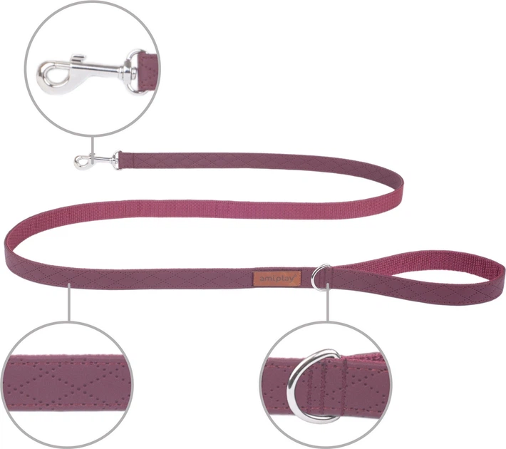 Smycz Amiplay New York L 140 cm Bordowa (5907563253599) - obraz 2