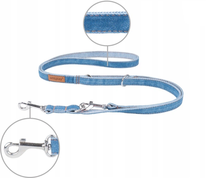 Регульований повідець Amiplay Denim 6 в 1 M 100 - 200 см Синій (5907563271425) - зображення 2