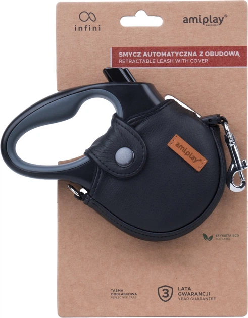 Smycz automatyczna Amiplay Infini z obudową New York S 3 m Czarna (5907563271784) - obraz 2