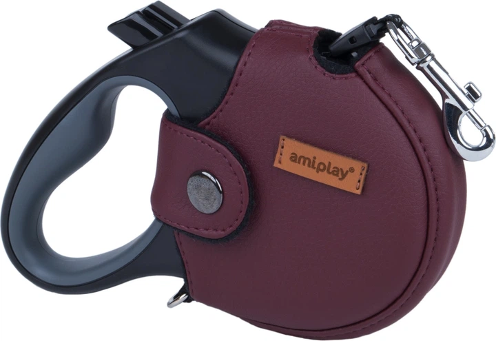 Smycz automatyczna Amiplay Infini z obudową New York S 3 m Bordowa (5907563271807) - obraz 1