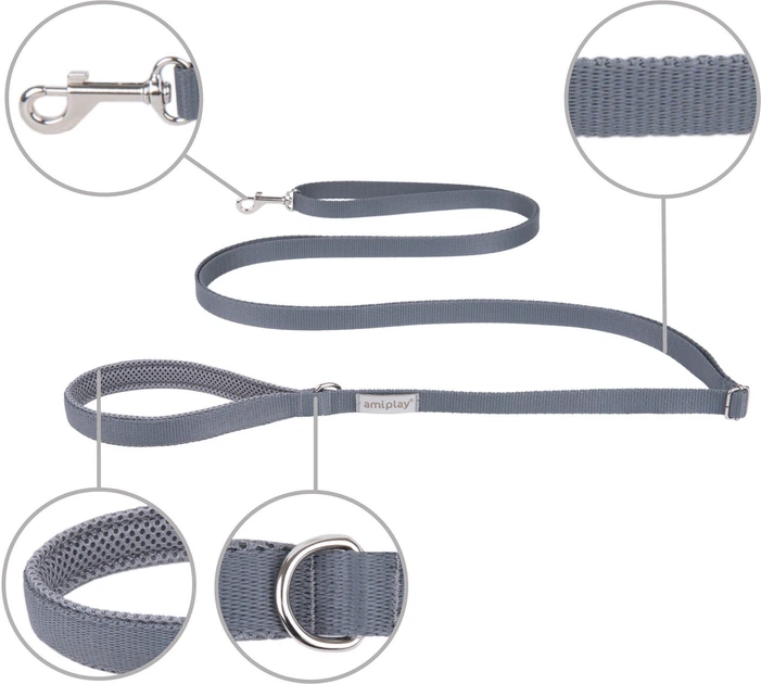 Регульований повідець Amiplay Samba Easy Fix L 160 - 300 см сірий (5907563277892) - зображення 2