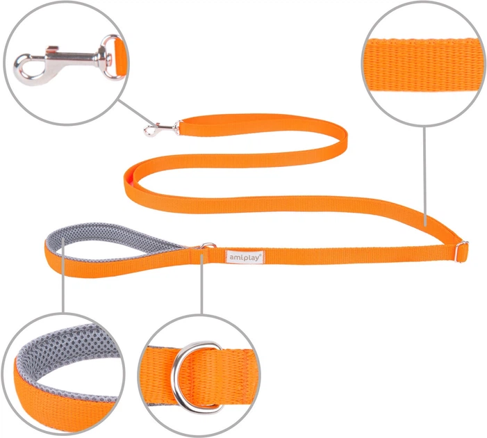 Smycz regulowana Amiplay Samba Easy Fix L 160 - 300 cm Pomarańczowa (5907563277939) - obraz 2