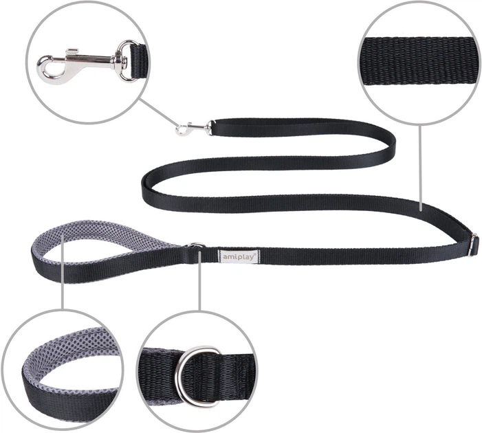 Smycz regulowana Amiplay Samba Easy Fix XL 160 - 300 cm Czarna (5907563280007) - obraz 2