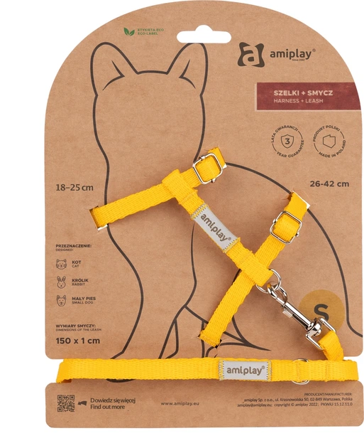 Szelka ze smyczą dla kotów Amiplay Samba S Żółta (5907563302853) - obraz 1