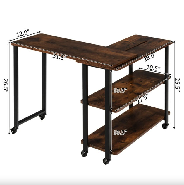 Стіл L-подібний Costway King Loft поворотний 360° з полицями Black - зображення 7