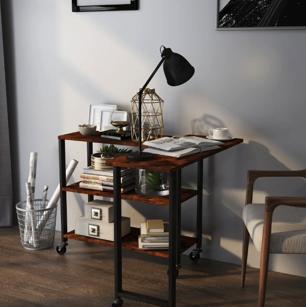Стіл L-подібний Costway King Loft поворотний 360° з полицями Black - зображення 10