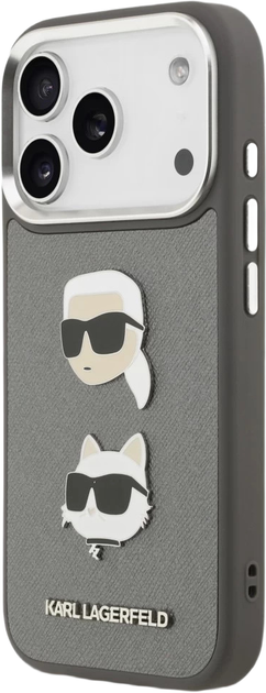 Панель Karl Lagerfeld FW Grained Karl&Choupette Heads Pins&Logo для Apple iPhone 17 Pro Grey (KLHCP17LPSFDHPOG) - зображення 2
