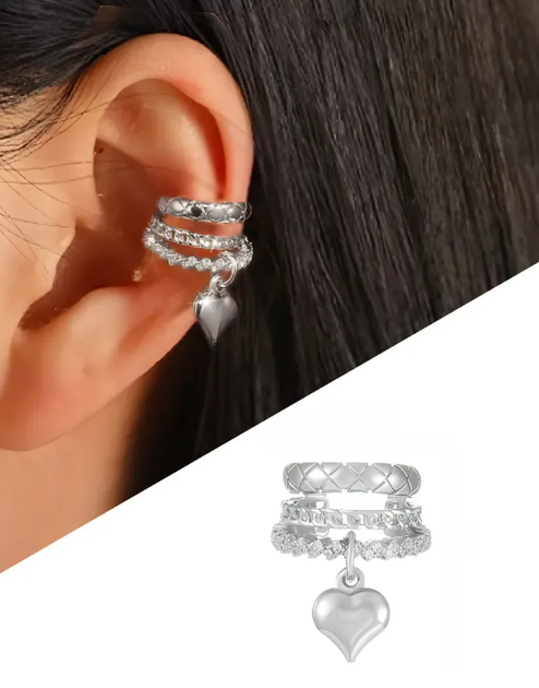 Кафф на ухо Fashion Jewerly сережка без прокола с сердцем клипса на ухо моносерьга в стиле y2k серебристый цвет, 1 шт (SVS) - Фото 1 Кафф на ухо Fashion Jewerly сережка без прокола с сердцем клипса на ухо моносерьга в стиле y2k серебристый цвет, 1 шт (SVS) - изображение 1