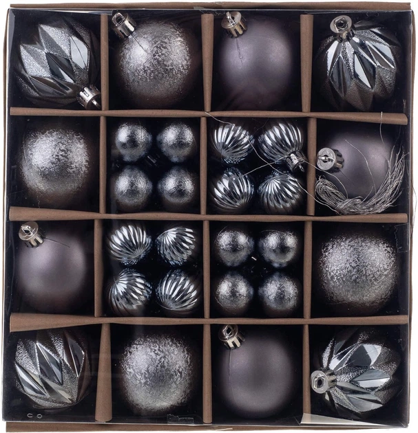 Zestaw bombek choinkowych Kadax grafitowy mix 44 szt (5906638309346) - obraz 1