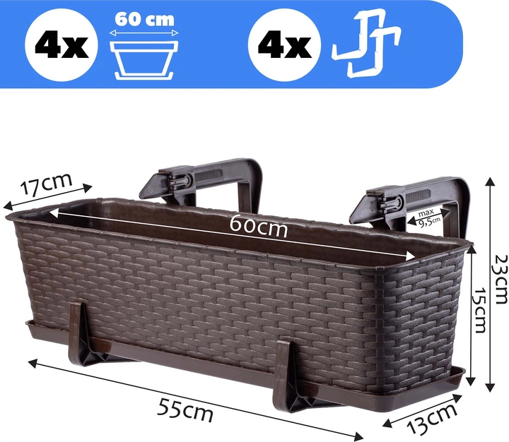 Балконний горщик з ручками Kadax Castro K8210 4 шт. Коричневий - зображення 6