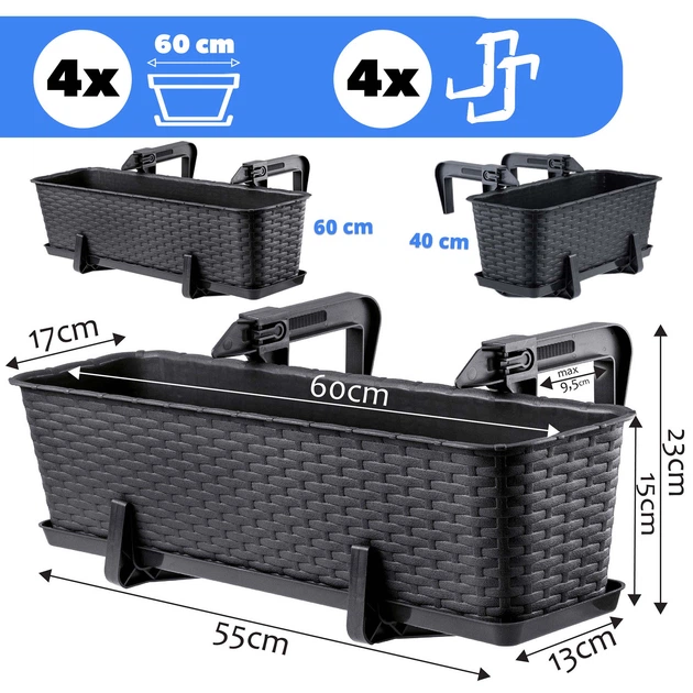 Балконний горщик з ручками Kadax Castro K8207 3 шт. Антрацитовий - зображення 6
