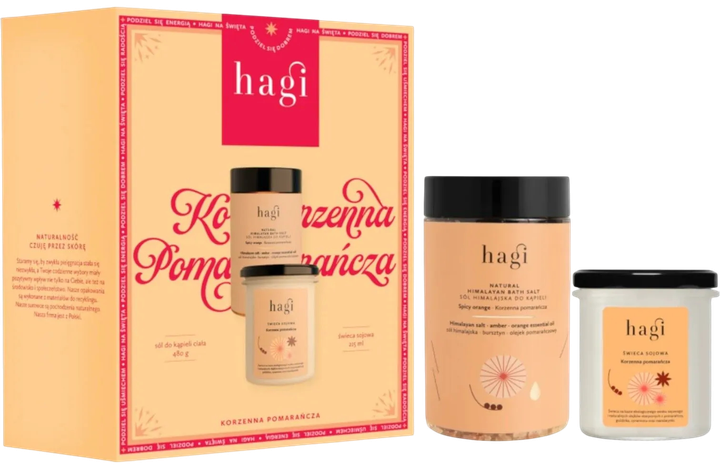 Набір Hagi Пряний Апельсин соєва свічка 215 мл + сіль для ванни 480 г (5907296734778) - зображення 1