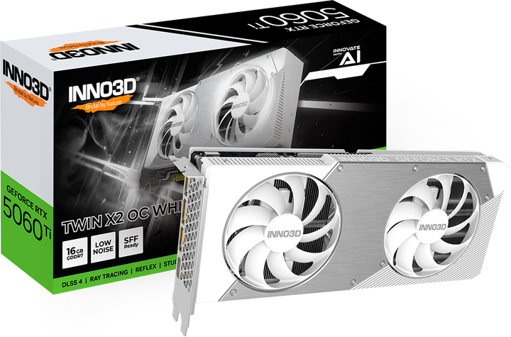 Karta graficzna INNO3D PCI-Ex GeForce RTX 5060 Ti TWIN X2 OC 16GB GDDR7 (128bit) (HDMI, 3 x DisplayPort) (N506T2-16D7X-191073W) - obraz 2