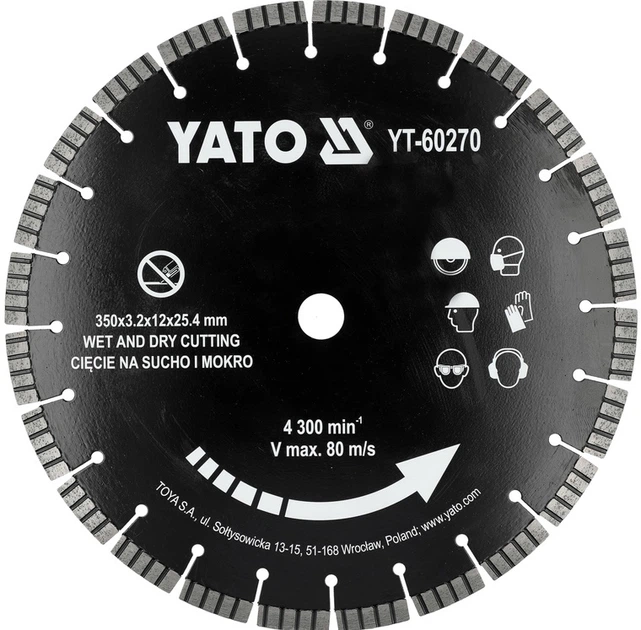 Диск для різання Yato YT-60270 бетону бордюрів 350 мм отвір 25.4 мм (5906083119415) - зображення 1
