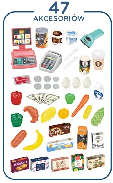 Supermarket Woopie z wózkiem, kasą, wagą i skanerem 47 elementów (5904326941588) (955555909794867) - Outlet - obraz 3