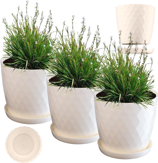 Doniczka na kwiaty z podstawką Kadax Amily 30 cm 3 szt. Kremowa (K8161) - obraz 2