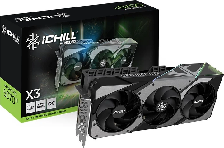 Karta graficzna INNO3D PCI-Ex GeForce RTX 5070 Ti iCHILL X3 16GB GDDR7 (256 bit) (2512/28000) (HDMI, 3 x DisplayPort) (C507T3-16D7X-176069R) - obraz 2