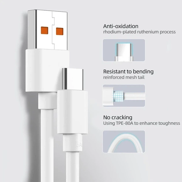 Кабель быстрой зарядки Xiaomi 120W 90W 67W 55W 33W Mi Turbo Charge USB Type-C 6A для Xiaomi Redmi Poco 1 метр - Фото 2 Кабель быстрой зарядки Xiaomi 120W 90W 67W 55W 33W Mi Turbo Charge USB Type-C 6A для Xiaomi Redmi Poco 1 метр - изображение 2