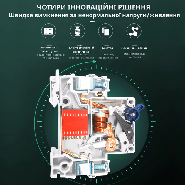 Автоматичний вимикач змінного струму 25A однополюсний TOMZN TOB1‑63H 25A 1P AC C Type MCB 230/400V ~ 50HZ/60HZ - зображення 8