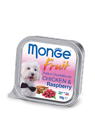 Влажный корм для собак Monge Dog Fruit с курицей и малиной 100 г 70013215 - Фото 1 Влажный корм для собак Monge Dog Fruit с курицей и малиной 100 г 70013215 - изображение 1