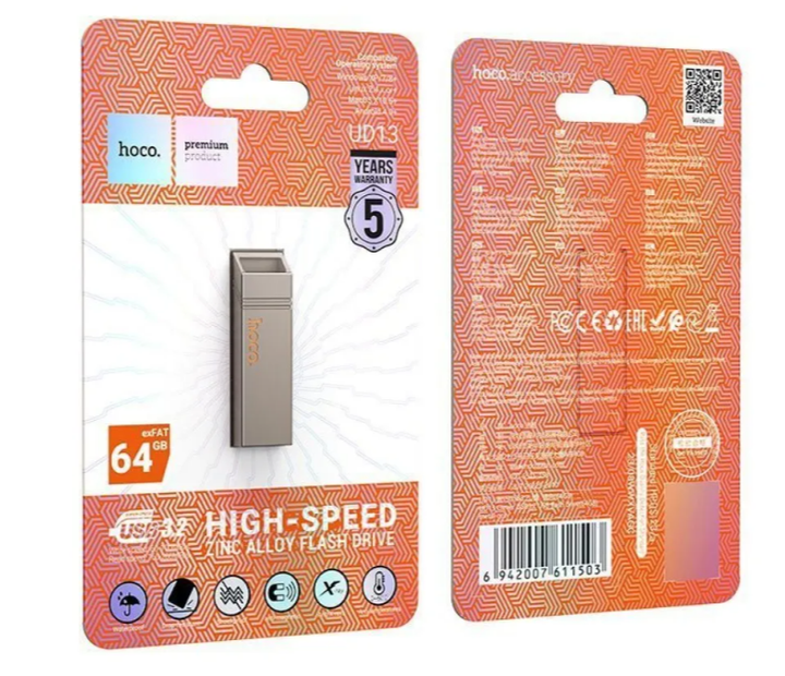 Флеш пам'ять USB 64 GB Hoco UD13 Clever USB 3.2 сірий - изображение 3