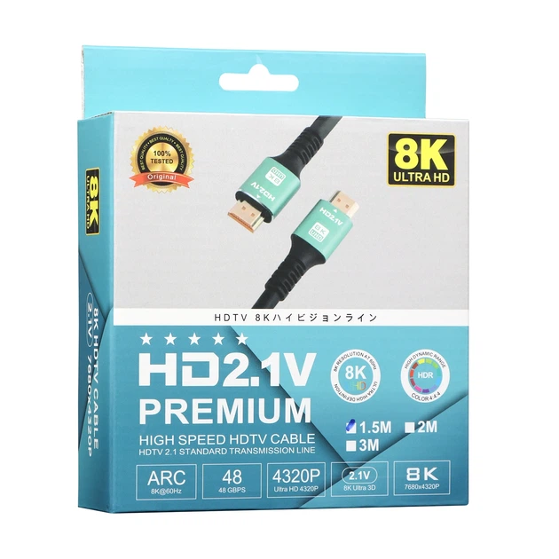 Кабель HDMI- HDMI, 2.1V, 1.5m, 8K, 120 fps, Черный - изображение 3