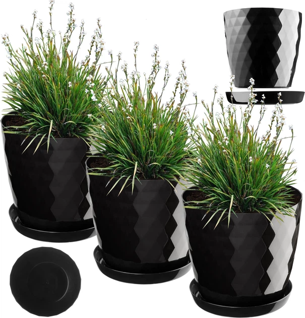 Doniczka na kwiaty z podstawką Kadax Amily K8149 20 cm 3 szt. Czarna - obraz 1
