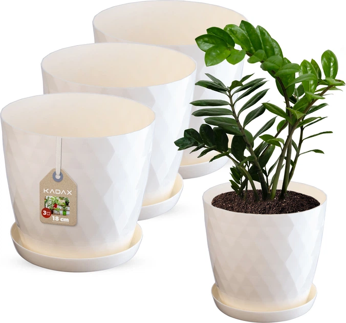 Doniczka na kwiaty z podstawką Kadax Amily K8158 18 cm 3 szt. Kremowy - obraz 3