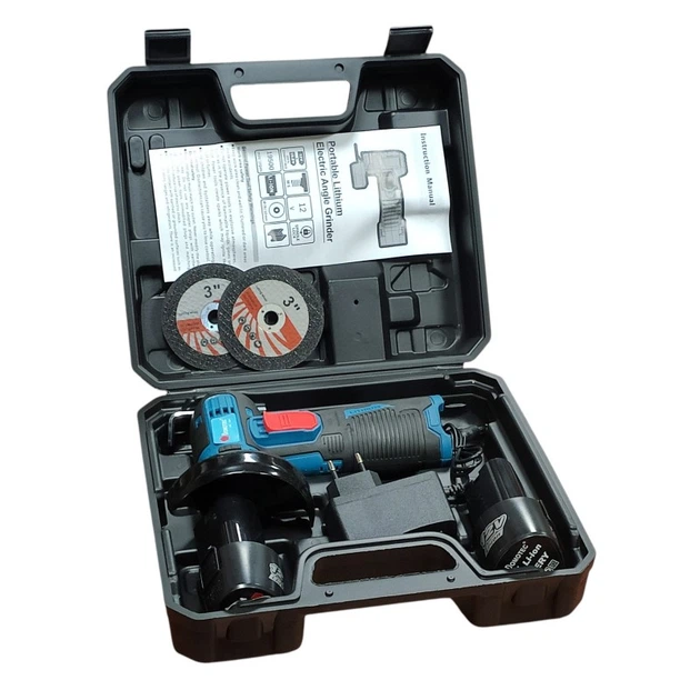 Акумуляторна болгарка у валізі Електроболгарка Міні болгарка Domotec 10011 2 акб 12 В диск 75 мм - зображення 8