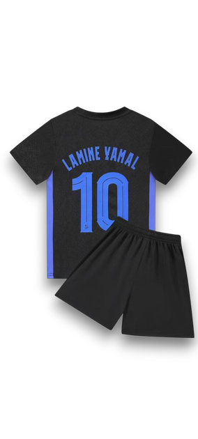 Дитяча футбольна форма «Барселона» №10 Lamine Yamal – футболка + шорти, чорна 22 (125-130см) - зображення 3