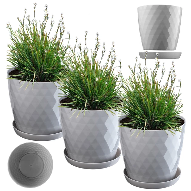 Doniczka na kwiaty z podstawką Kadax Amily K8153 18 cm 3 szt. Szary - obraz 1