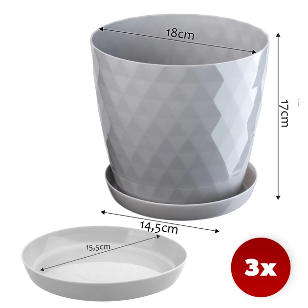 Doniczka na kwiaty z podstawką Kadax Amily K8153 18 cm 3 szt. Szary - obraz 5