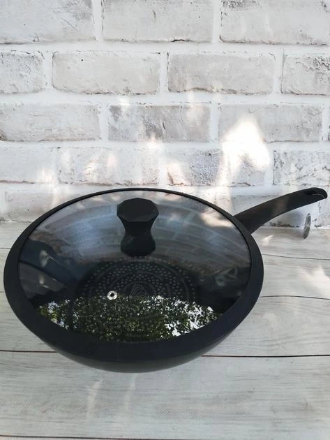 Сковорода Вок (WOK) з діамантовим покриттям та скляною кришкою, 4,6 л (30x8,5 см) Edenberg EB-3490 - зображення 4