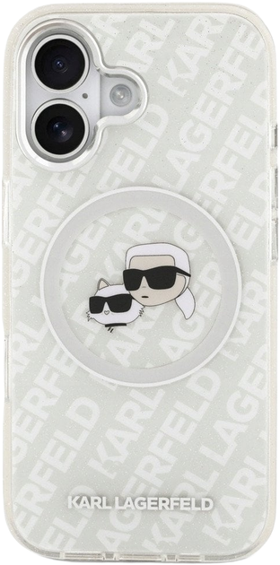 Панель Karl Lagerfeld IML Glitter Karl & Choupette Heads Logo MagSafe для Apple iPhone 17 Grey (KLHMP17SHMKBKCHOG) - зображення 3