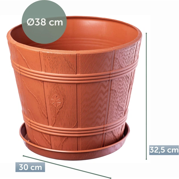 Doniczka drewnopodobna z podstawką Kadax Pula 38 cm Terakota (K1091) - obraz 6