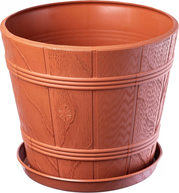 Doniczka drewnopodobna z podstawką Kadax Pula 42 cm Terakota (K1093) - obraz 5