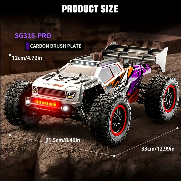 Радіокерована машинка ZLL SG316 PRO 1:16 4WD, монстр трак до 40 км/год, RC позашляховик на пульті, 2 АКБ + батарейки у подарунок - Фото 7 Радіокерована машинка ZLL SG316 PRO 1:16 4WD, монстр трак до 40 км/год, RC позашляховик на пульті, 2 АКБ + батарейки у подарунок - зображення 7