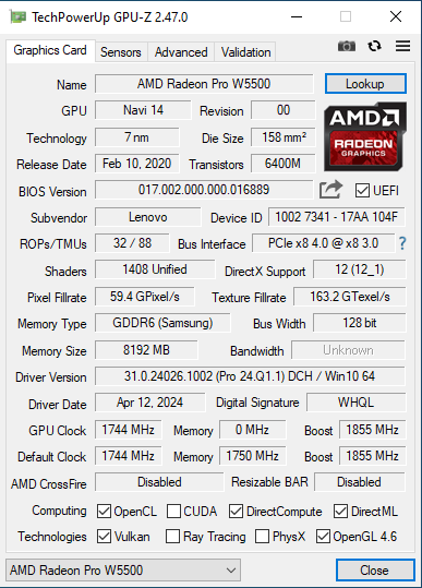 Дискретна відеокарта AMD Radeon Pro W5500, 8 GB GDDR6, 128-bit / DisplayPort б/в - зображення 6