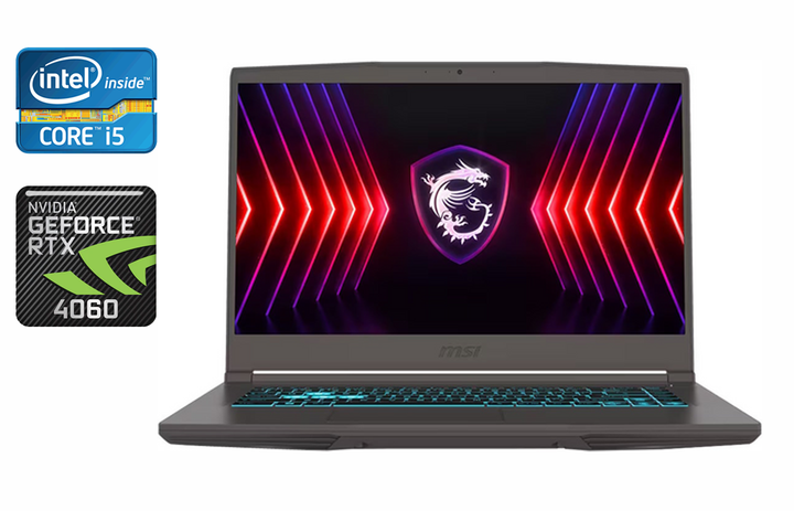 Ігровий ноутбук MSI Thin 15 B13vf / 15.6" (1920x1080) IPS / Intel Core i5-13420H (8 (12) ядер по 3,4 - 4,6 ГГц) / 16 ГБ DDR4 / 512 ГБ SSD / nVidia GeForce RTX 4060, 8 ГБ GDDR6, 128-bit / WebCam / HDMI б/в - Фото 1 Ігровий ноутбук MSI Thin 15 B13vf / 15.6" (1920x1080) IPS / Intel Core i5-13420H (8 (12) ядер по 3,4 - 4,6 ГГц) / 16 ГБ DDR4 / 512 ГБ SSD / nVidia GeForce RTX 4060, 8 ГБ GDDR6, 128-bit / WebCam / HDMI б/в - зображення 1
