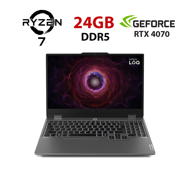 Ігровий ноутбук Lenovo LOQ 15ARP9 / 15,6" (1920x1080) IPS / AMD Ryzen 7 7435HS (8 (16) ядер по 3,1 - 4,5 ГГц) / 24 ГБ DDR5 / 480 ГБ SSD / nVidia GeForce RTX 4070, 8 ГБ GDDR6, 128-біт / Веб-камера б/в - Фото 1 Ігровий ноутбук Lenovo LOQ 15ARP9 / 15,6" (1920x1080) IPS / AMD Ryzen 7 7435HS (8 (16) ядер по 3,1 - 4,5 ГГц) / 24 ГБ DDR5 / 480 ГБ SSD / nVidia GeForce RTX 4070, 8 ГБ GDDR6, 128-біт / Веб-камера б/в - зображення 1
