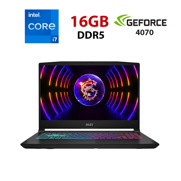 Ігровий ноутбук MSI Katana 15 B12VGK-080NEU / 15.6" (1920x1080) IPS / Intel Core i7-12650H (10 (16) ядер по 3,5 - 4,7 ГГц) / 16 ГБ DDR5 / 480 ГБ SSD / nVidia GeForce RTX 4070, 8 ГБ GDDR6, 128-bit / WebCam б/в - Фото 1 Ігровий ноутбук MSI Katana 15 B12VGK-080NEU / 15.6" (1920x1080) IPS / Intel Core i7-12650H (10 (16) ядер по 3,5 - 4,7 ГГц) / 16 ГБ DDR5 / 480 ГБ SSD / nVidia GeForce RTX 4070, 8 ГБ GDDR6, 128-bit / WebCam б/в - зображення 1