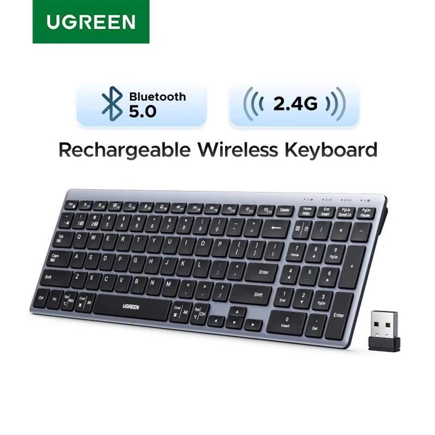 Беспроводная клавиатура UGREEN K552 Bluetooth и 2.4G двухрежимная 99 клавиш перезаряжаемая USB-C 500mAh, ножничный механизм эргономичная для ноутбука и ПК Grey (75163) - изображение 14