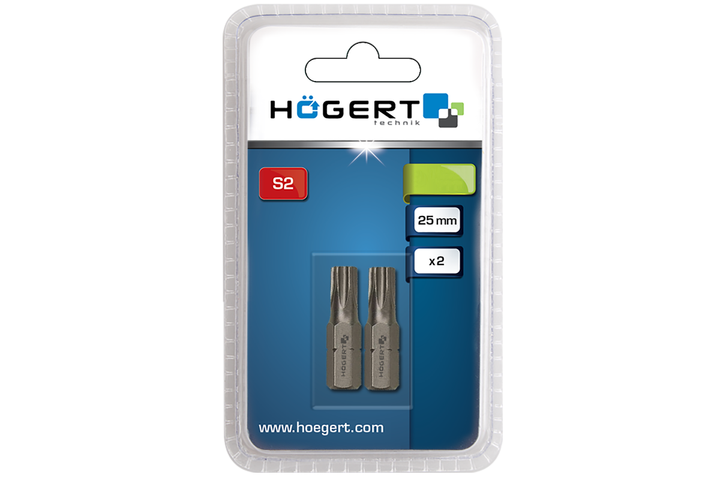 Биты короткие TORX T25 25мм S2 сталь набор 2 штуки Hogert (HT1S364) - изображение 2