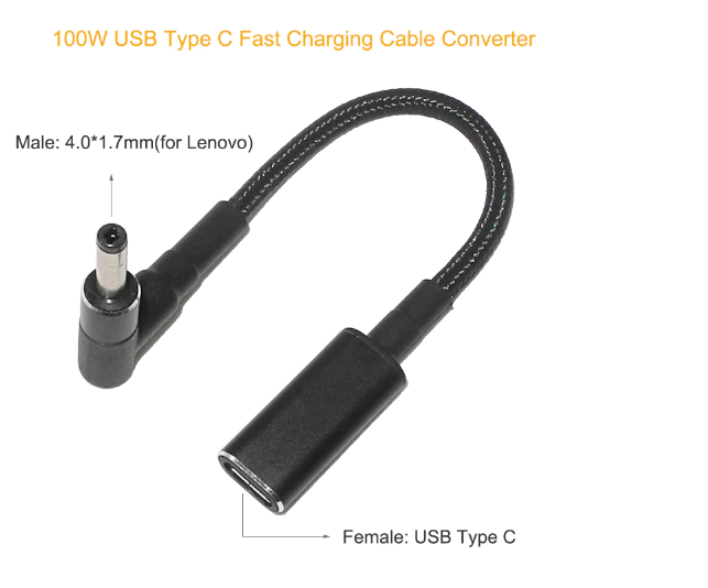 Зарядне для ноутбука Lenovo Type-c female to 4.0x1.7 male(Type-c - гніздо / 4.0x1.7 - штекер) PD 100W - зображення 2